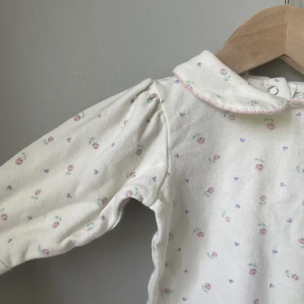 Vintage 90’s Baby Girl One Piece Sz 0-3‎ Months 100% Cotton Long Sleeve Floral
